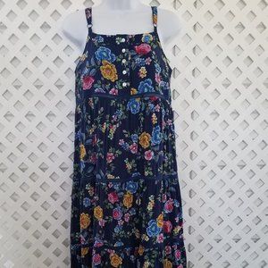 Lapis Navy Floral Midi Tiered Dress Large
